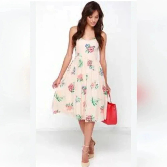 BB Dakota Heleen Peach Floral Print Midi Dress - Picture 4 of 7